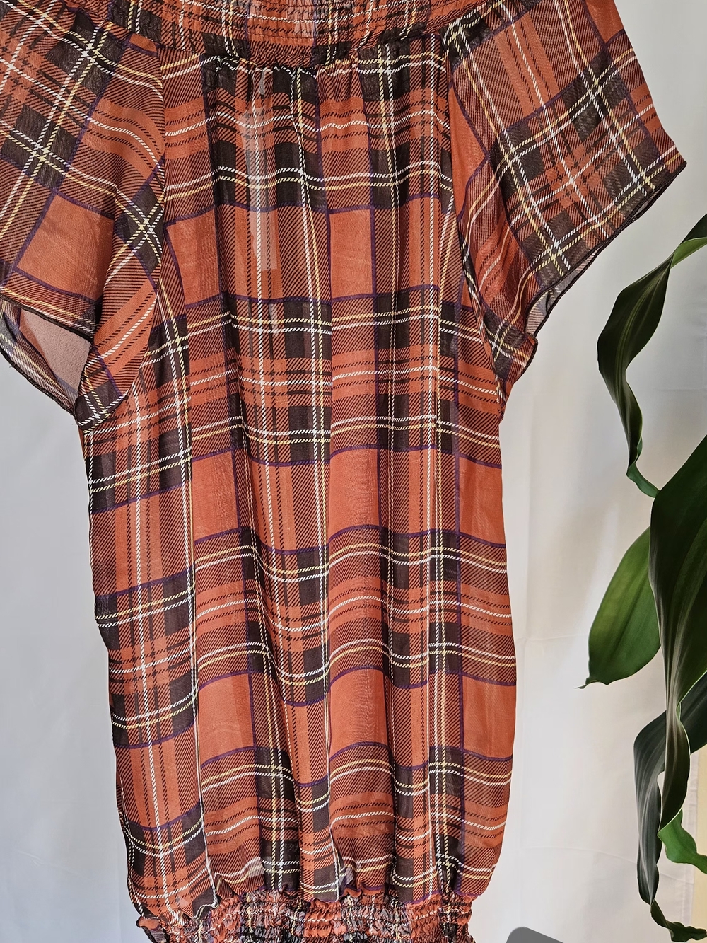 Ali & Kris Plaid Off-The-Shoulder Smocked Blouse M - Picture 8 of 9